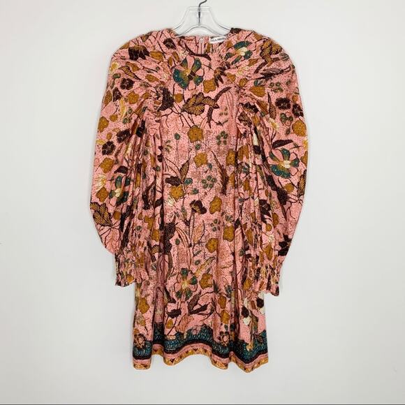 NEW Ulla Johnson Devya Mini Dress (Sz 0) Puff Sleeve Ruffle Trim Blush Floral - Picture 5 of 14